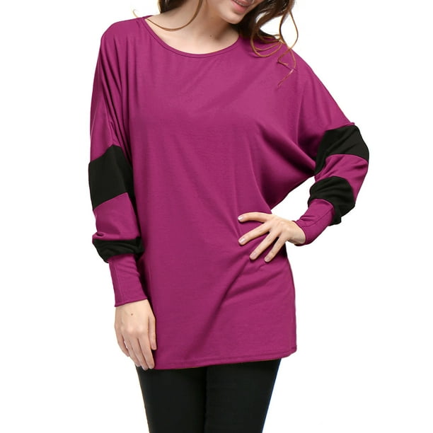 LADIES LONG SLEEVE STRETCHY JERSEY STYLE WIDE NECK LOOSE BAGGY BATWING TOP 8 20